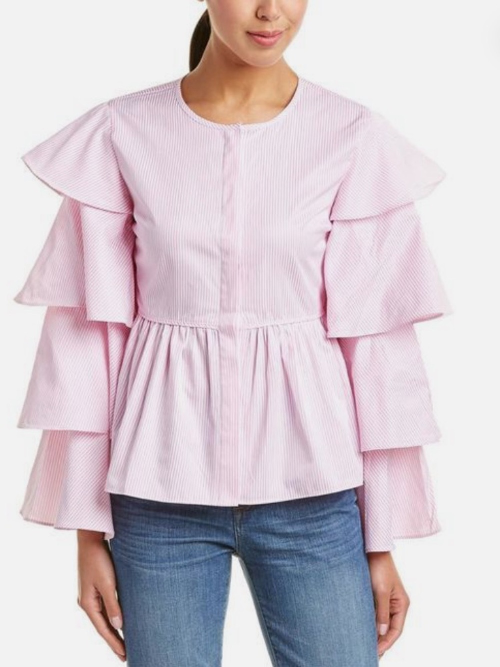 Walter Baker Jordan Pink Striped Ruffle Bell Sleeve Blouse Womens XS